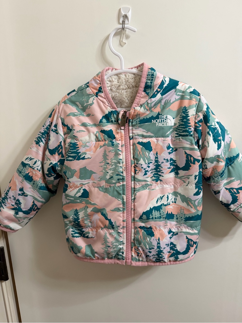 The North Face Kids Pink Sherpa Coat with Cream Fleece Lining